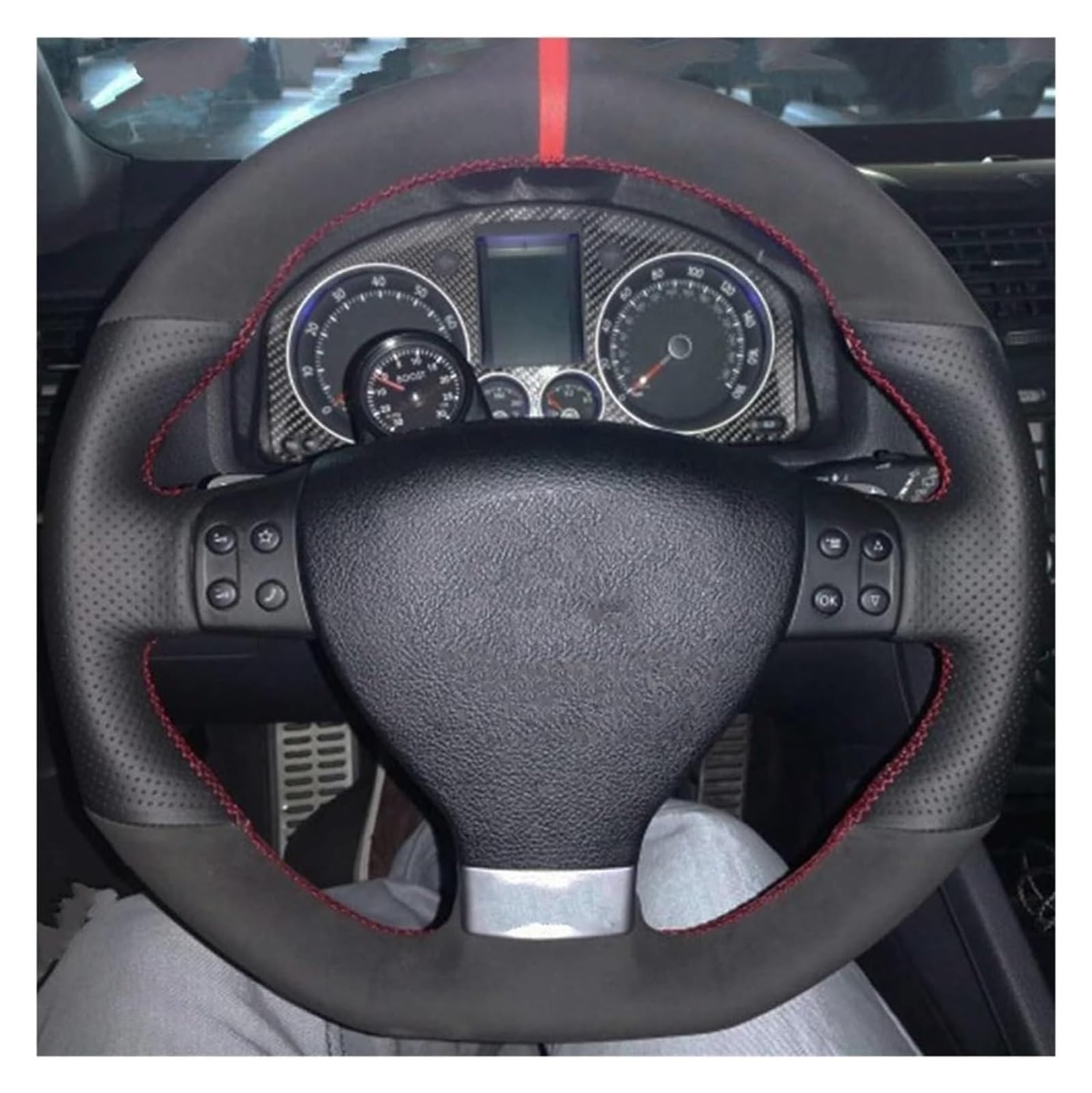 Für G&olf 5 Mk5 GTI Für VW Für G&olf 5 R32 Für P&assat R GT 2005 Autolenkradabdeckung Schwarzes Wildleder DIY Handgenäht Auto Lenkrad(Red Thread) von SDHECD