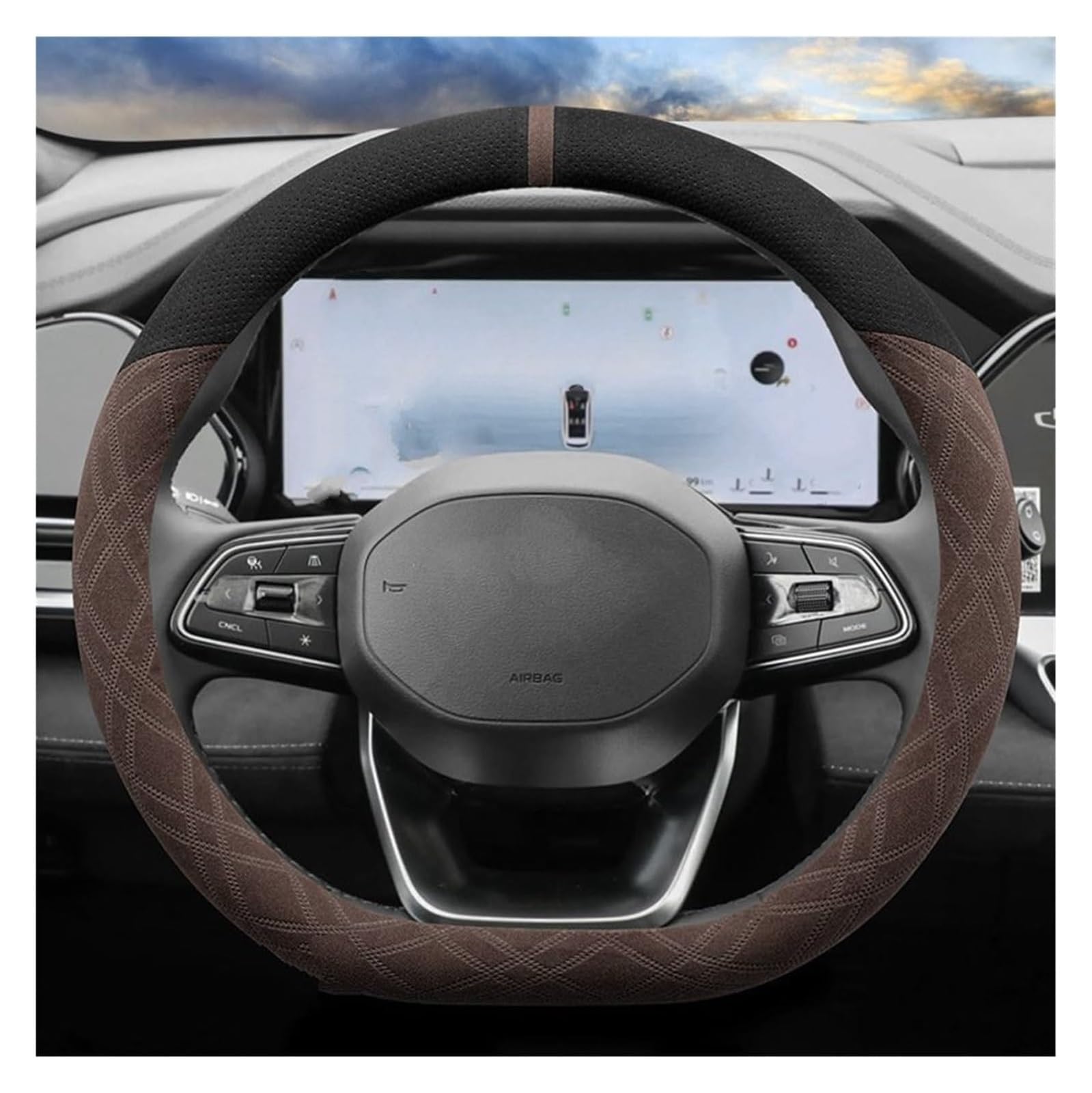 Für Geely 2022 2023 2024 Wildleder Auto Lenkrad Abdeckung Dekoration Griff Wrap Lenkrad Schutz Auto Lenkrad(Black Brown) von SDHECD