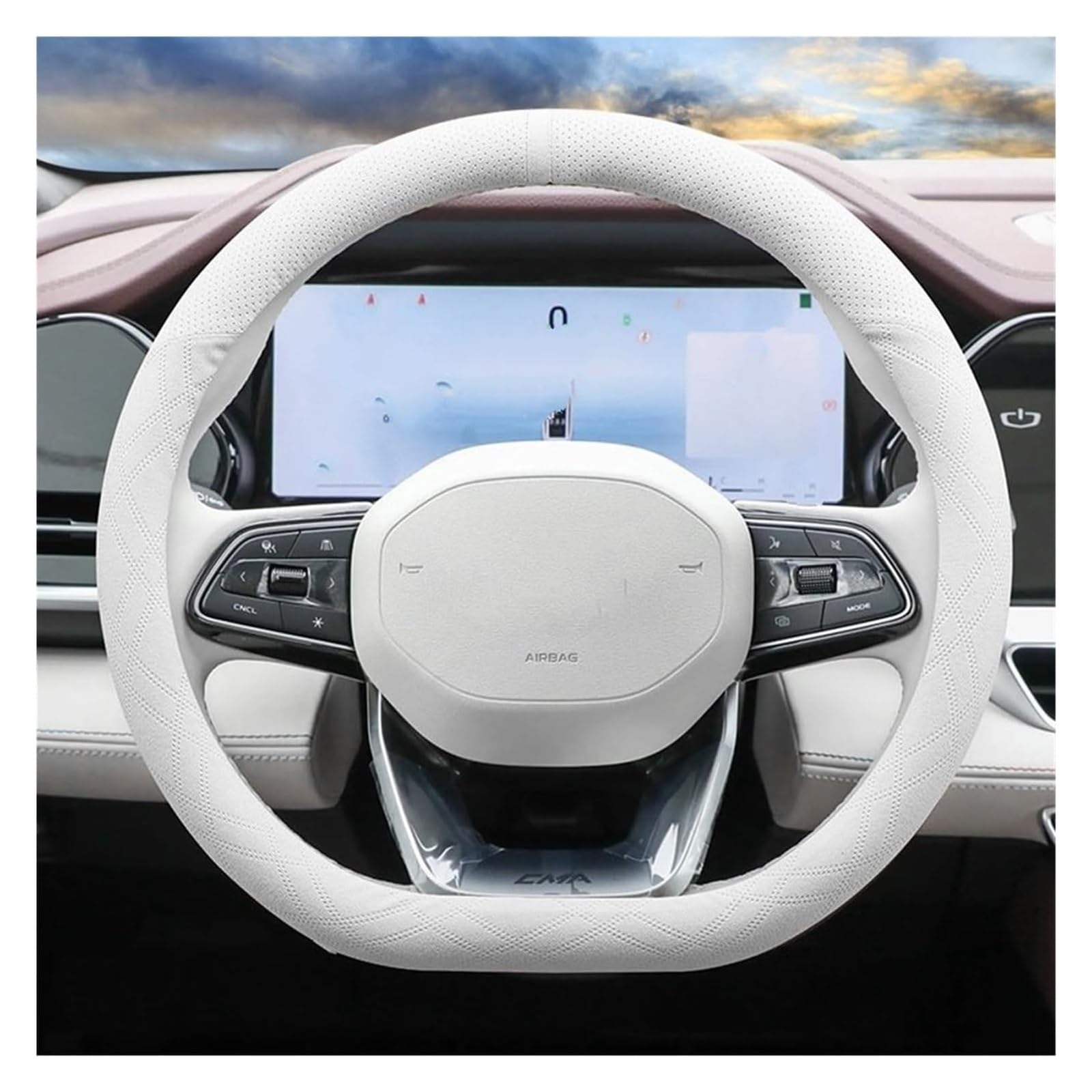 Für Geely 2022 2023 2024 Wildleder Auto Lenkrad Abdeckung Dekoration Griff Wrap Lenkrad Schutz Auto Lenkrad(Weiß) von SDHECD