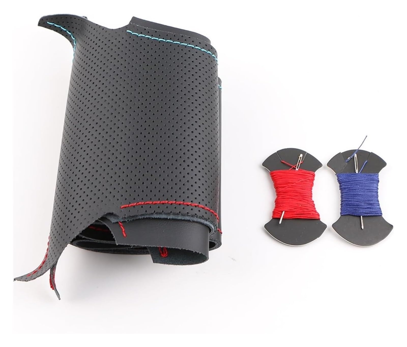Für Hyundai Ix35 Für Tucson 2 2011-2015 Schwarzes Ledergeflecht Für Lenkrad Individuelle DIY-Autolenkradabdeckung Auto Lenkrad(Red Blue Thread) von SDHECD