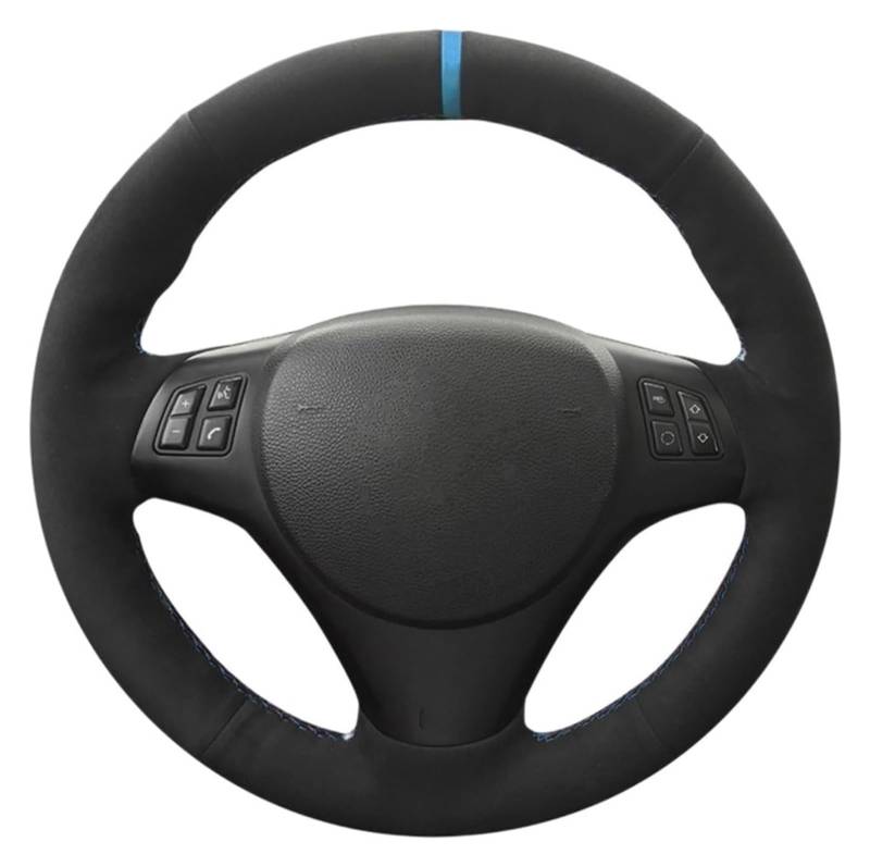 Für M3 E90 E91 E92 E93 E87 E81 E82 E88 X1 E84 DIY Handgenähte Schwarze Wildleder-Autolenkradabdeckung Auto Lenkrad(Black Thread) von SDHECD