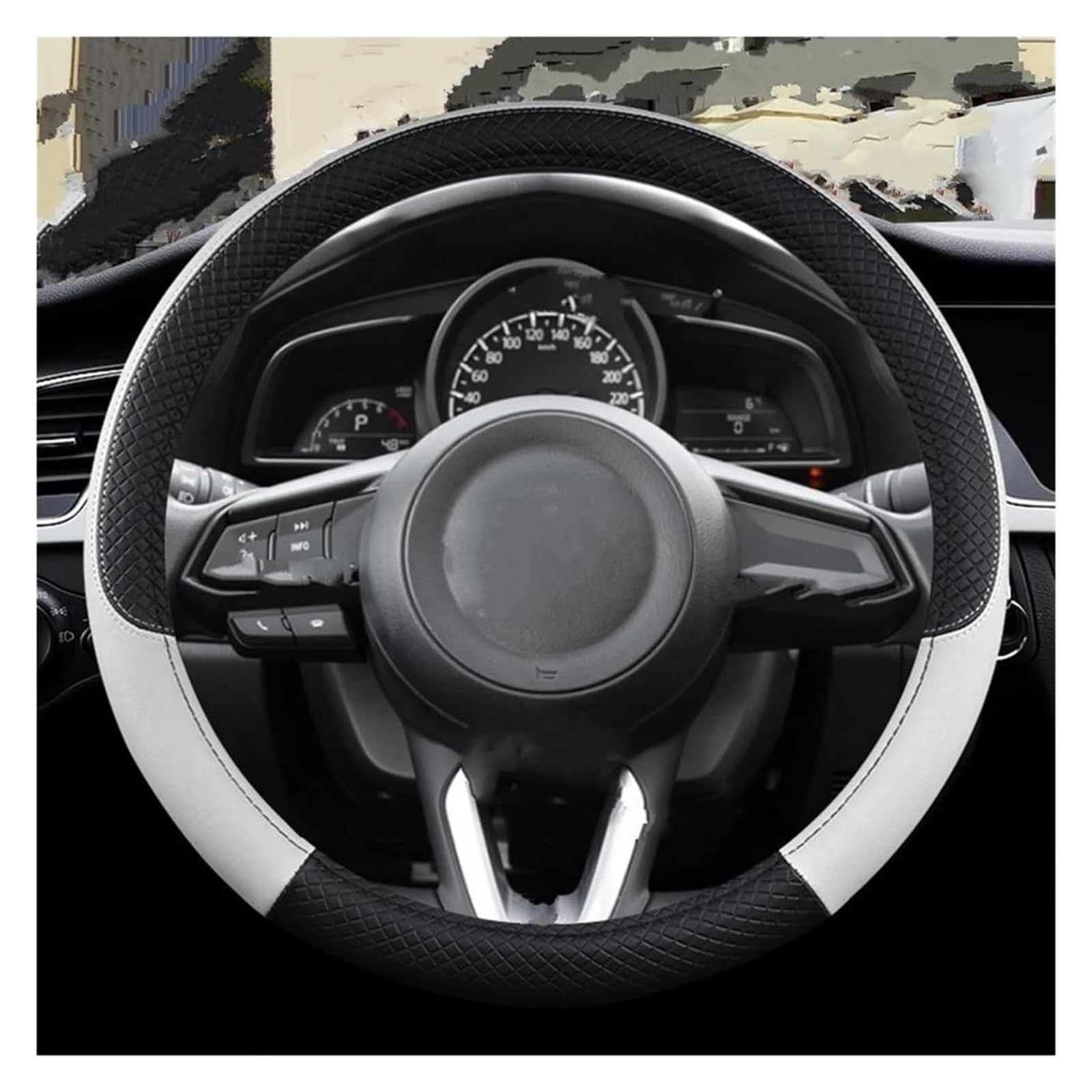Für Mazda CX3 CX4 CX5 CX7 CX9 CX30 CX50 CX60 CX70 CX90 Autolenkradabdeckung PU-Leder Rutschfestes Autozubehör Auto Lenkrad(Weiß) von SDHECD