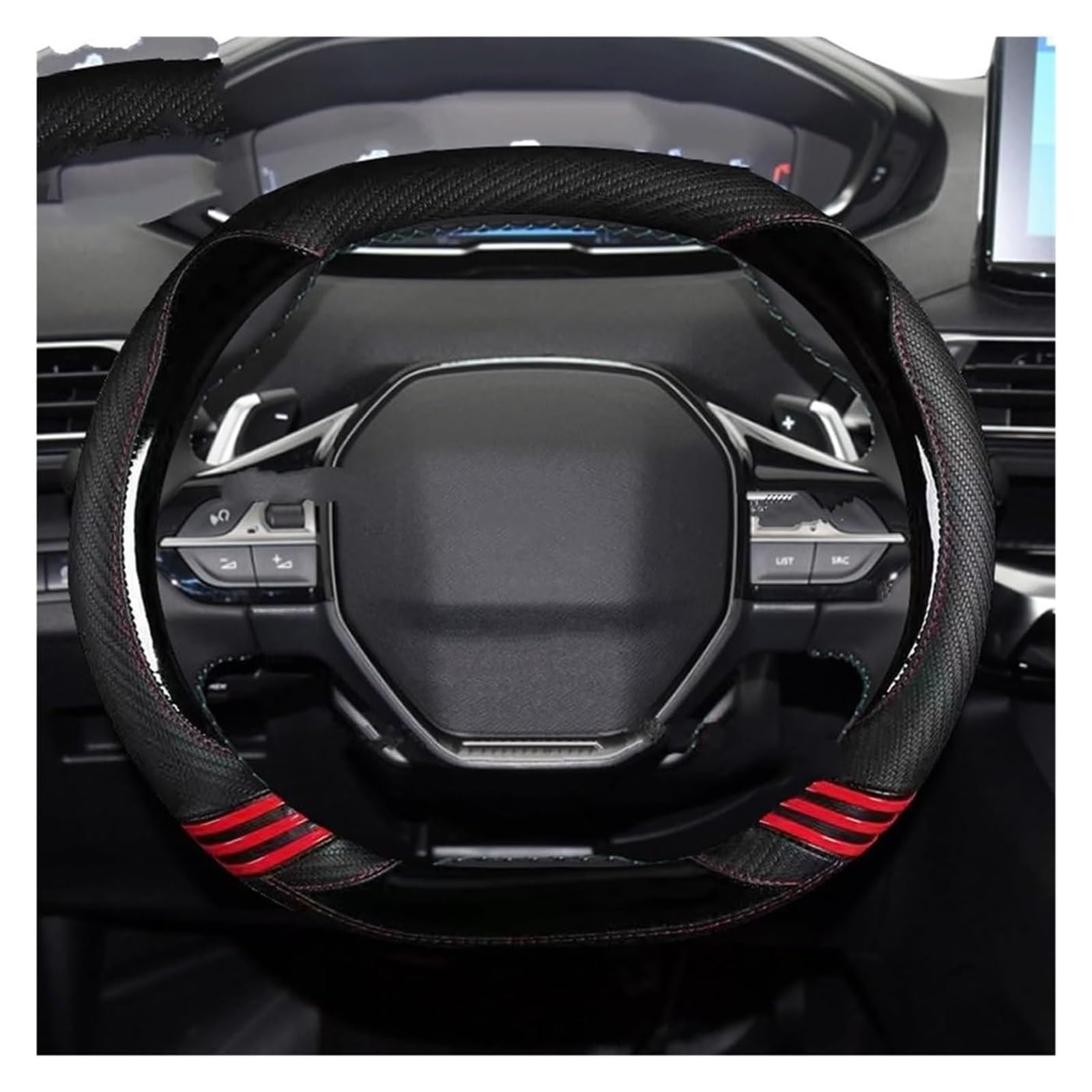 Für P&eugeot 2008 I II 2013-2022 Auto Lenkradbezug Niedliche Kohlefaser + PU-Leder Mädchen Mode Autozubehör Interieur Auto Lenkrad(Schwarz,2) von SDHECD