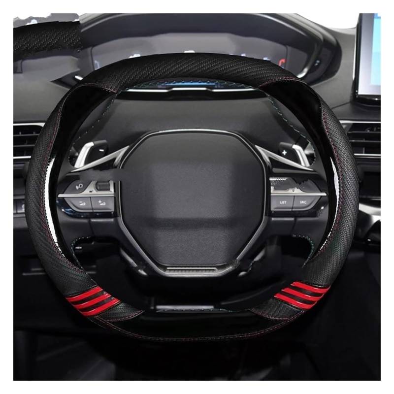 Für P&eugeot 2008 I II 2013-2022 Auto Lenkradbezug Niedliche Kohlefaser + PU-Leder Mädchen Mode Autozubehör Interieur Auto Lenkrad(Schwarz,2) von SDHECD