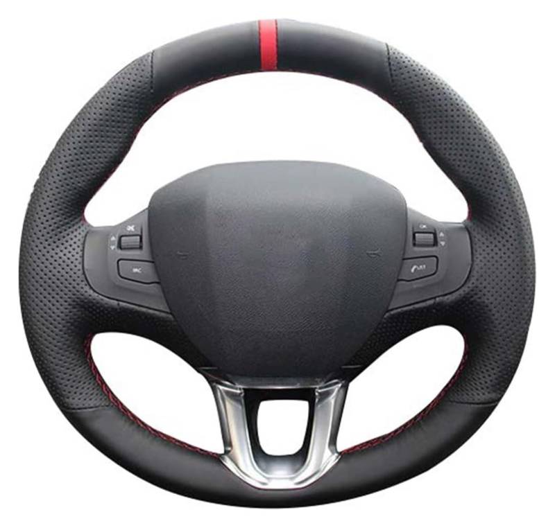 Für P&eugeot 208 Für P&eugeot 2008 Lenkrad Autozubehör Schwarzes Kunstleder Auto Lenkradbezug Rote Markierung Auto Lenkrad(Red Blue Thread) von SDHECD