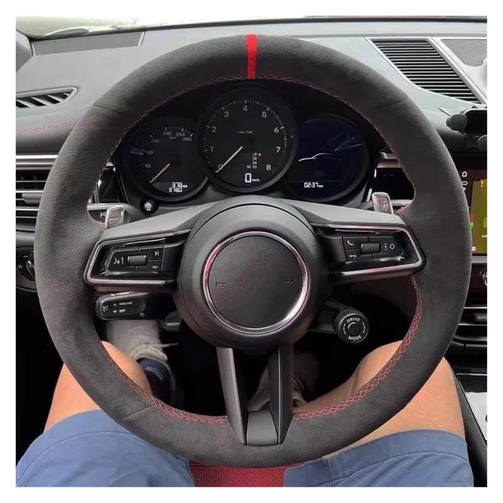 Für P&orsche Für Taycan Für Boxste Für Panamera Für Macan Für Cayenne 718 911 9YA 971 Autolenkradabdeckung Innenausstattung Auto Lenkrad(Light Blue Thread) von SDHECD
