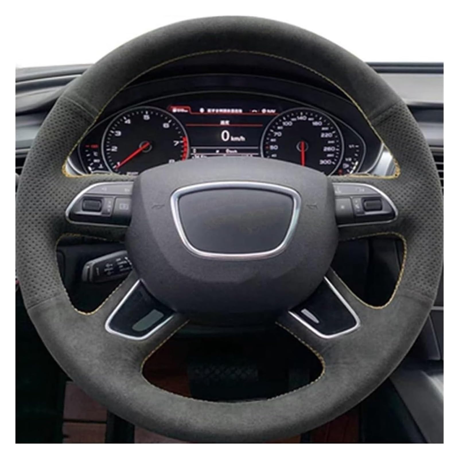 Für Q7 2012-2015 Q3 Q5 2013-2016 A4 (B8) 2014-2015 A6 (C7) 2014-2016 Maßgeschneiderte Auto-Lenkradabdeckung Aus Wildledergeflecht Auto Lenkrad(Light Blue Thread) von SDHECD