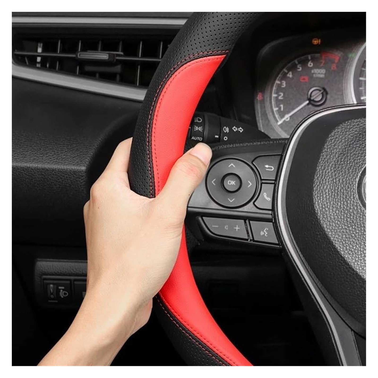 Für Sylphy Für Qashqai Für Teana Für X-Trail Auto Lenkradbezug Wickelhalter Lenkradschutz Auto Lenkrad(Black Red D-Type) von SDHECD