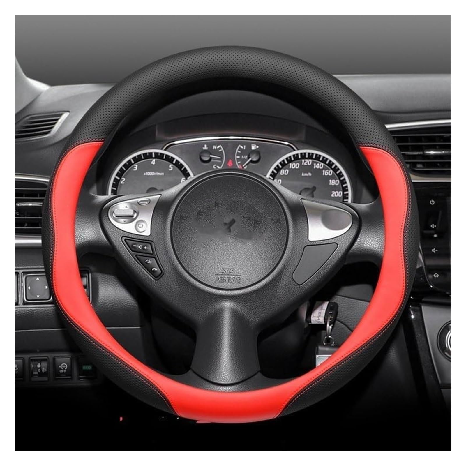 Für Sylphy Für Qashqai Für Teana Für X-Trail Auto Lenkradbezug Wickelhalter Lenkradschutz Auto Lenkrad(Black Red O-Type) von SDHECD