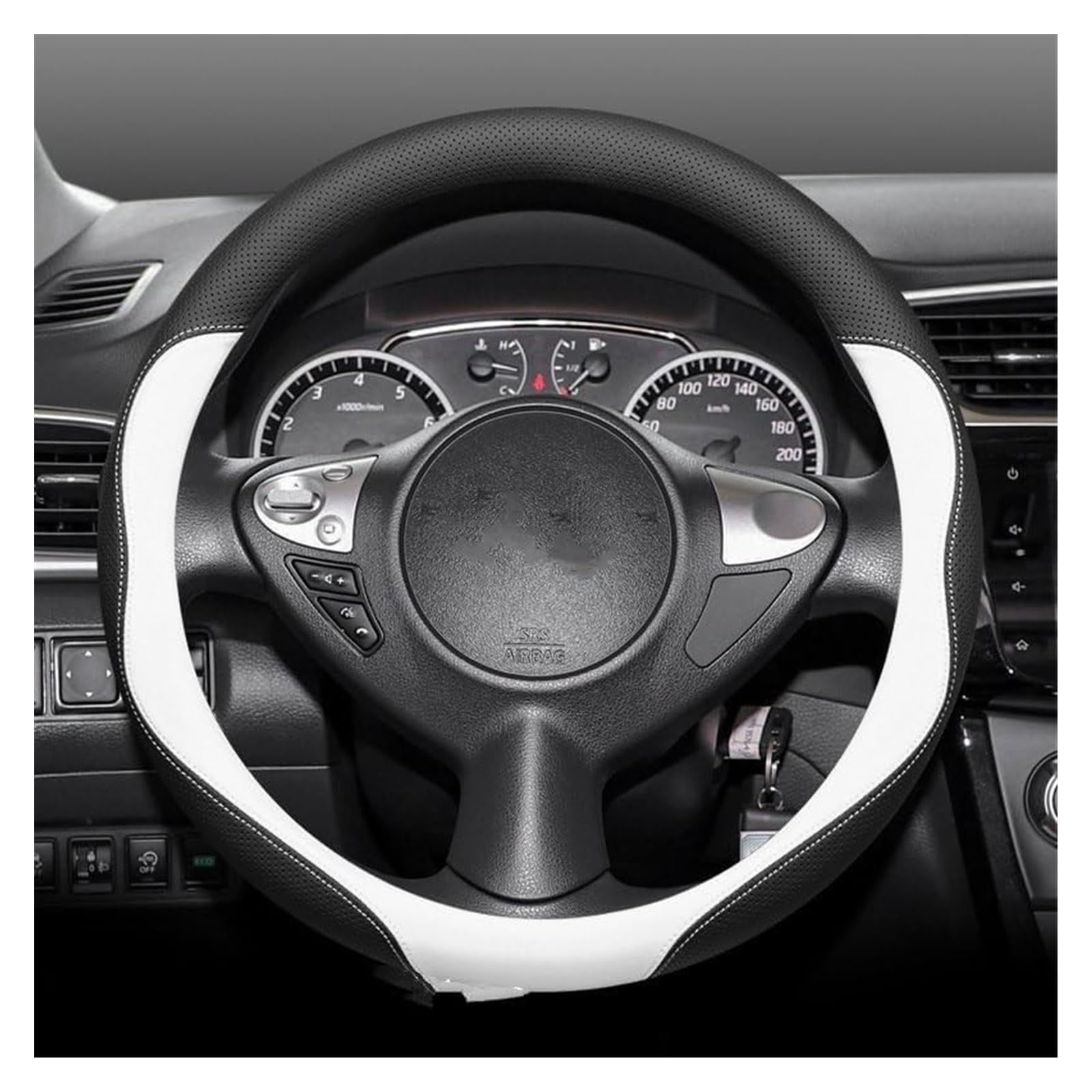 Für Sylphy Für Qashqai Für Teana Für X-Trail Auto Lenkradbezug Wickelhalter Lenkradschutz Auto Lenkrad(Black White O-Type) von SDHECD