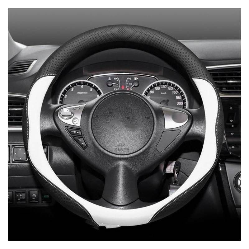Für Sylphy Für Qashqai Für Teana Für X-Trail Auto Lenkradbezug Wickelhalter Lenkradschutz Auto Lenkrad(Black White O-Type) von SDHECD