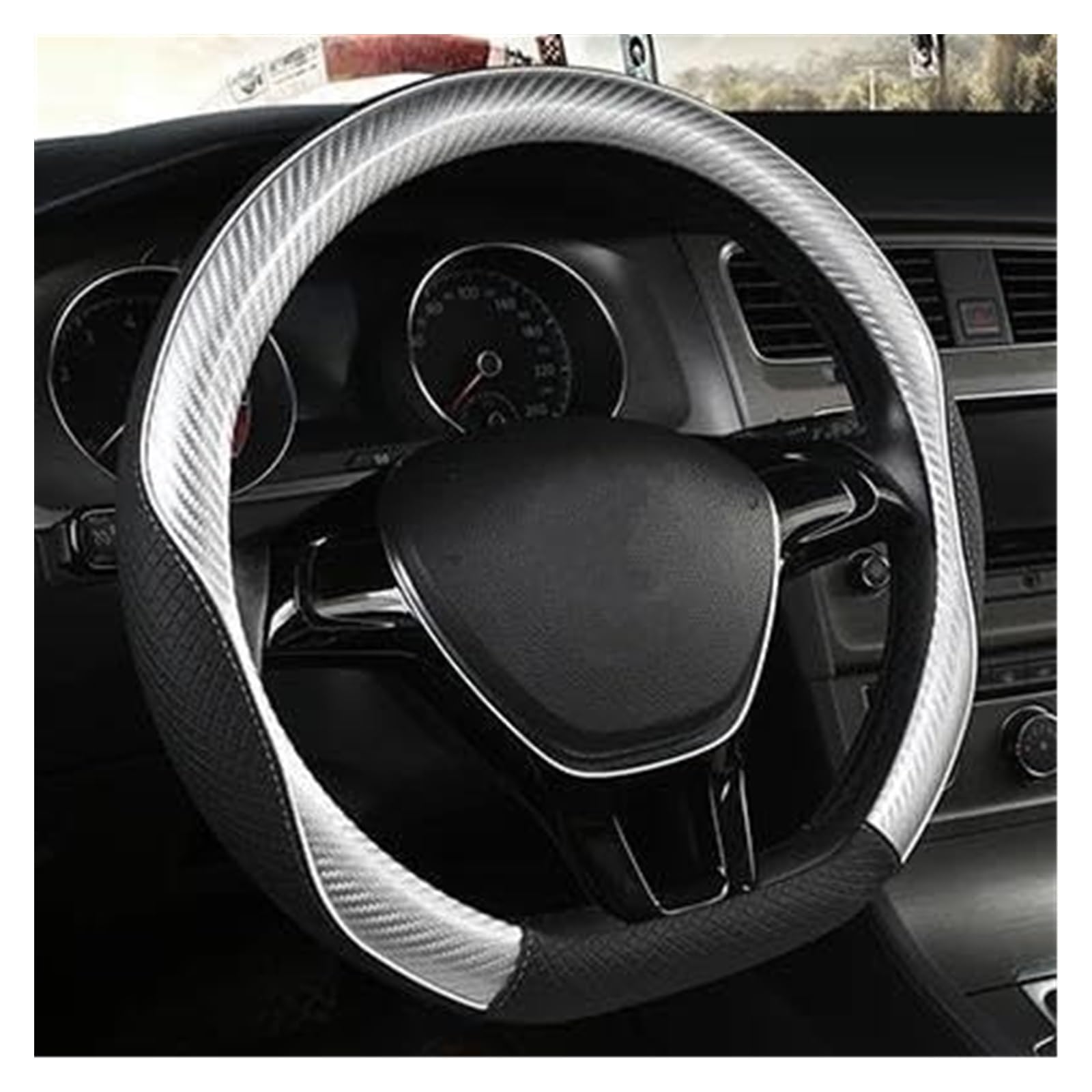 Für VW Für G&olf 7 2015 Für Polo Für JATTA Für P&assat Für T&iguan Lenkradbezüge Kohlefaser + Leder Autolenkradbezug Auto Lenkrad(Grey D Shape) von SDHECD