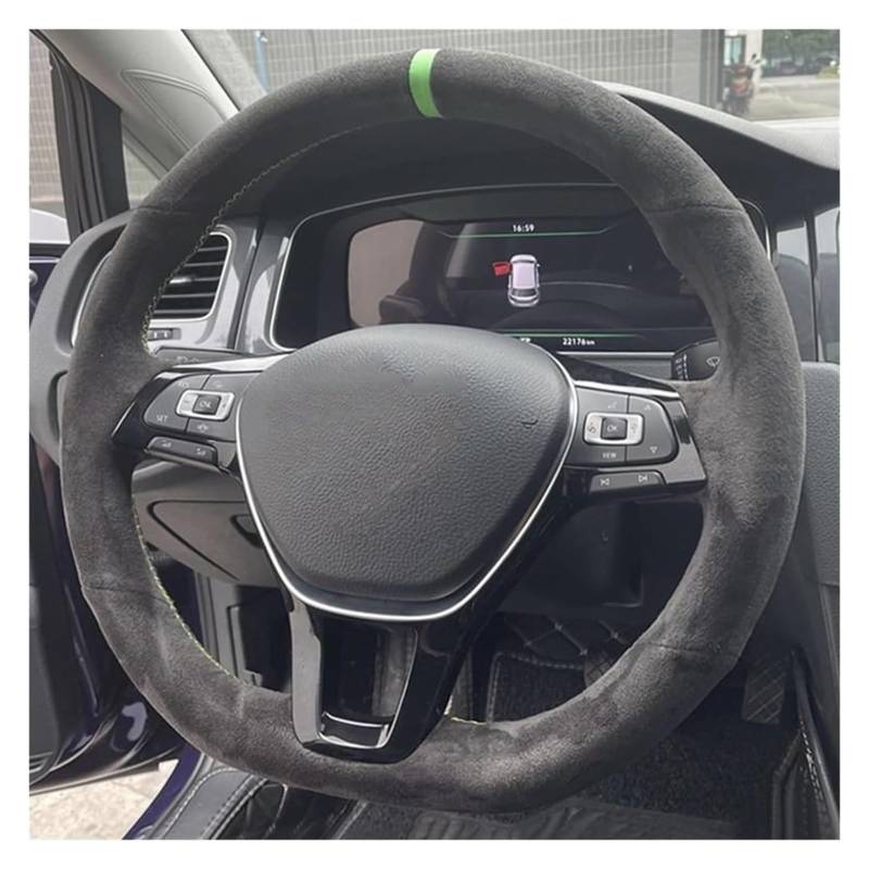 Für VW Für G&olf 7 Mk7 Für T&Ouran Für Polo Für J&etta Für P&assat B8 Für T&iguan Maßgeschneiderte Auto-Lenkradabdeckung Anti-Rutsch-Schwarzes Wildleder Auto Lenkrad(Grey Thread) von SDHECD