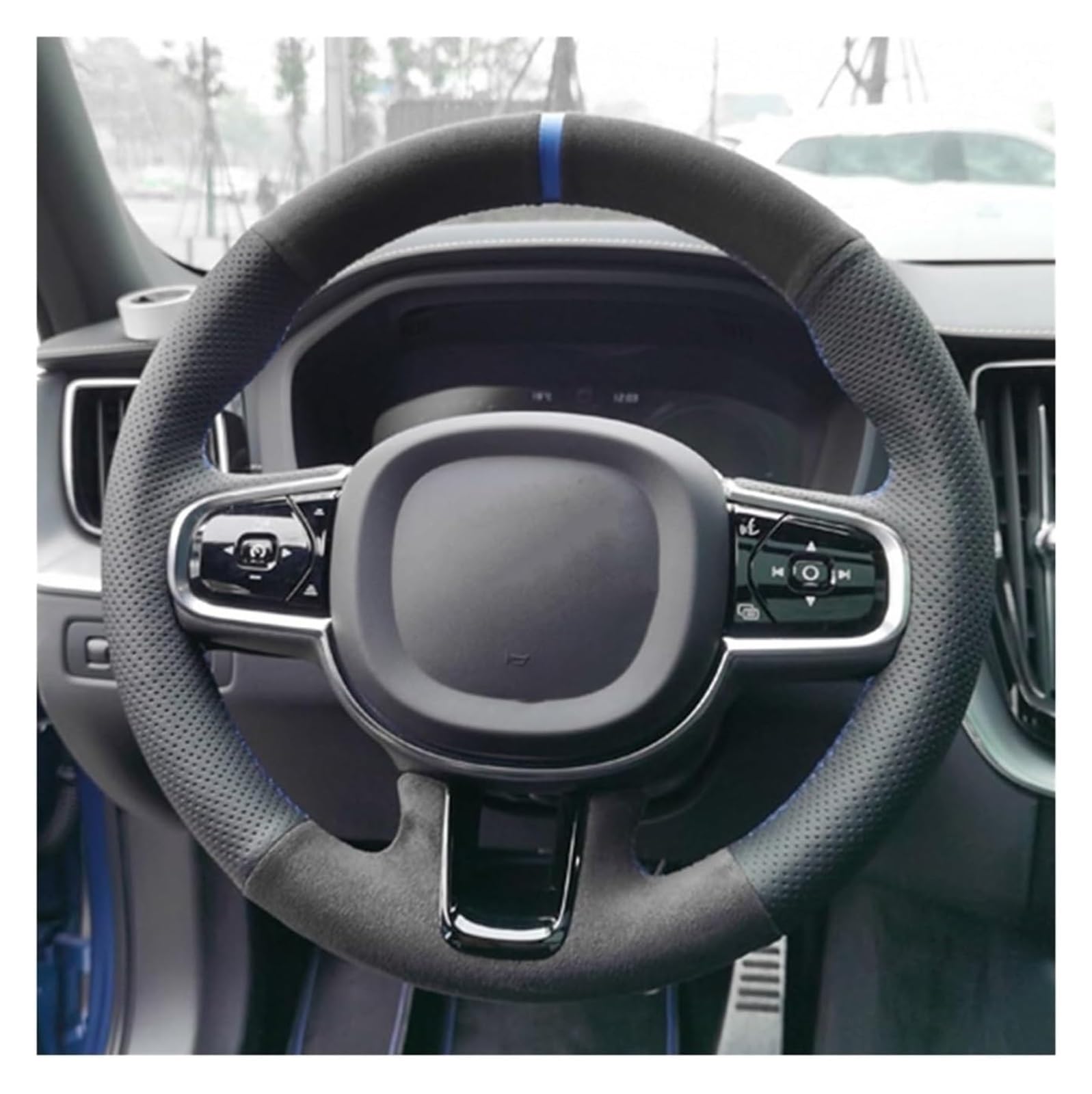 Für Volvo S90 V90 XC90 2015-2022 XC60 S60 V60 2018-2022 Auto-Lenkradabdeckung Anti-Rutsch-Schwarzes Leder-Wildleder Auto Lenkrad(White Thread) von SDHECD