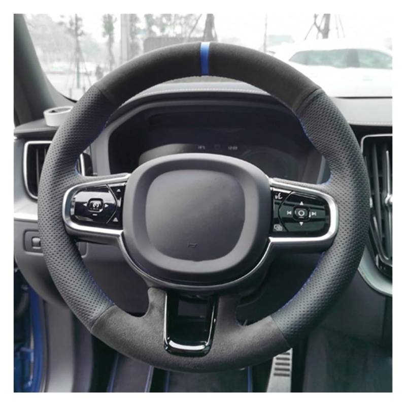 Für Volvo S90 V90 XC90 2015-2022 XC60 S60 V60 2018-2022 Auto-Lenkradabdeckung Anti-Rutsch-Schwarzes Leder-Wildleder Auto Lenkrad(White Thread) von SDHECD