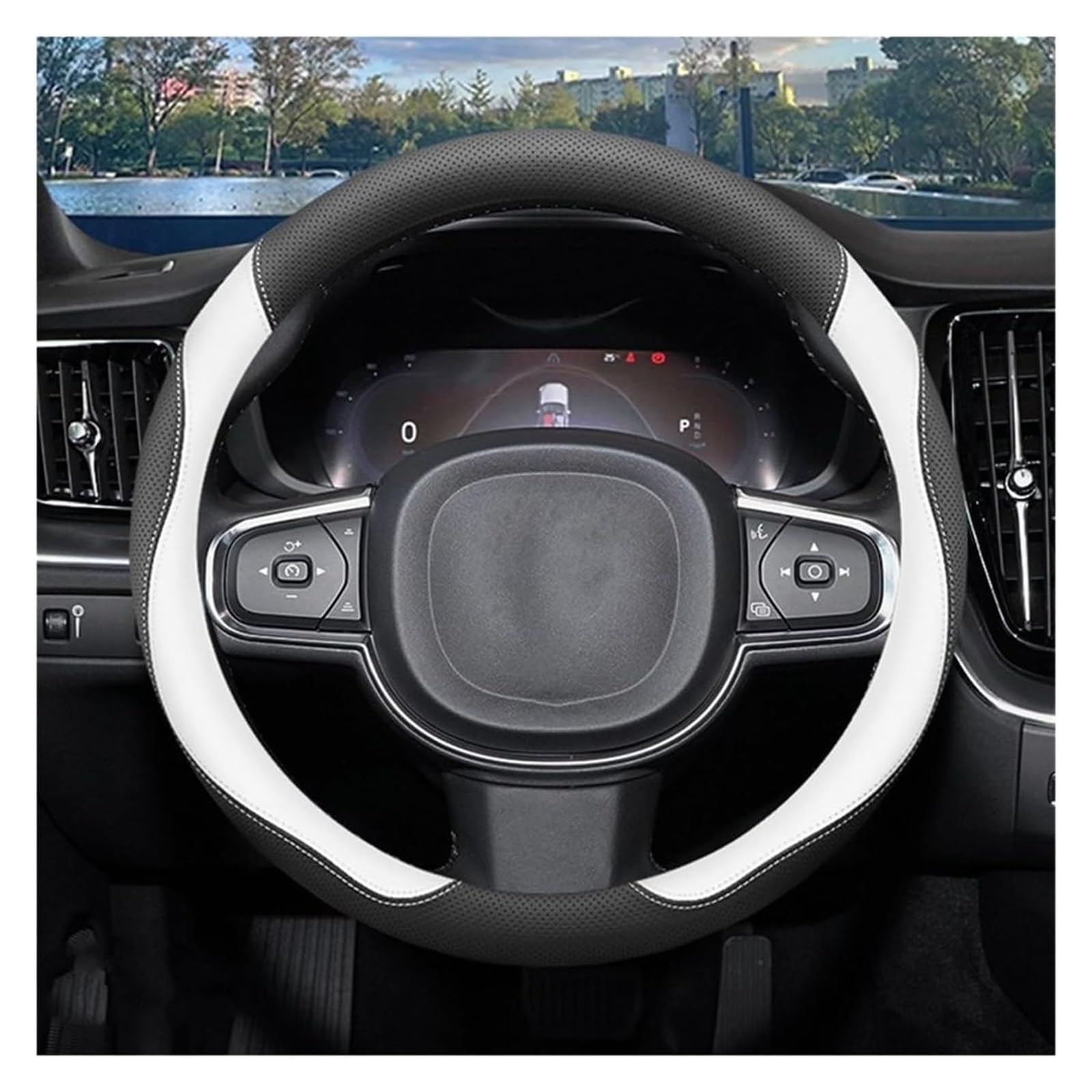 Für Volvo XC40 XC60 XC90 S90 S80 S60 V40 V60 Autozubehör Leder Anti-Rutsch 37~38cm Lenkradbezüge Auto Lenkrad(Black and White) von SDHECD