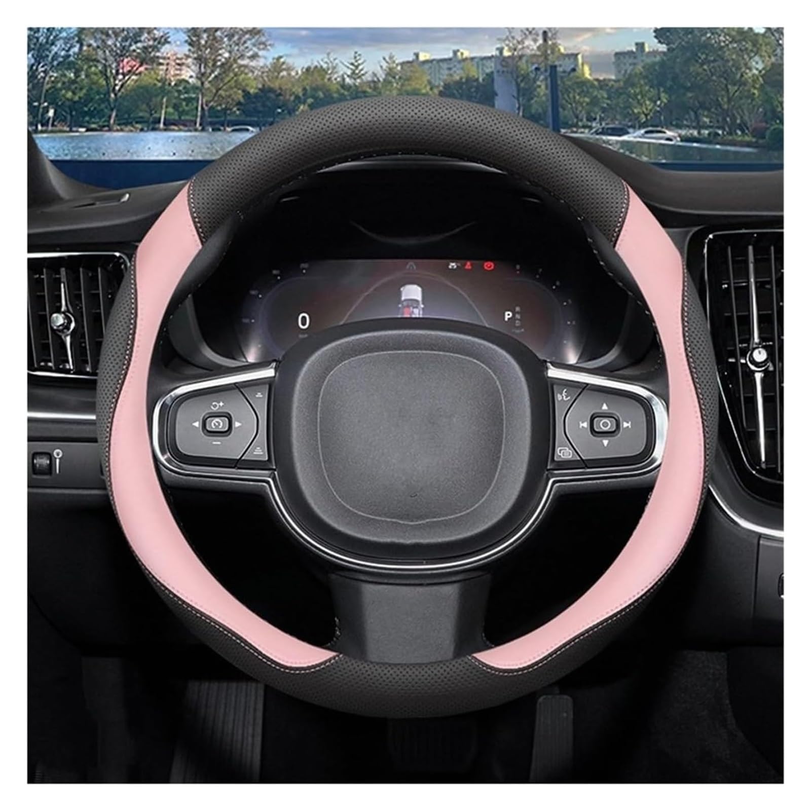Für Volvo XC40 XC60 XC90 S90 S80 S60 V40 V60 Autozubehör Leder Anti-Rutsch 37~38cm Lenkradbezüge Auto Lenkrad(Black and pink) von SDHECD