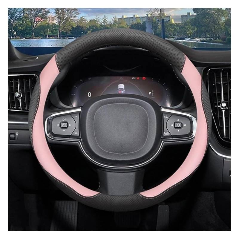 Für Volvo XC40 XC60 XC90 S90 S80 S60 V40 V60 Autozubehör Leder Anti-Rutsch 37~38cm Lenkradbezüge Auto Lenkrad(Black and pink) von SDHECD