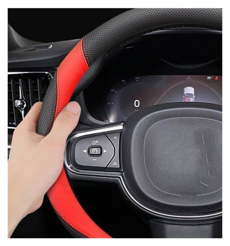 Für Volvo XC40 XC60 XC90 S90 S80 S60 V40 V60 Autozubehör Leder Anti-Rutsch 37~38cm Lenkradbezüge Auto Lenkrad(Schwarz) von SDHECD