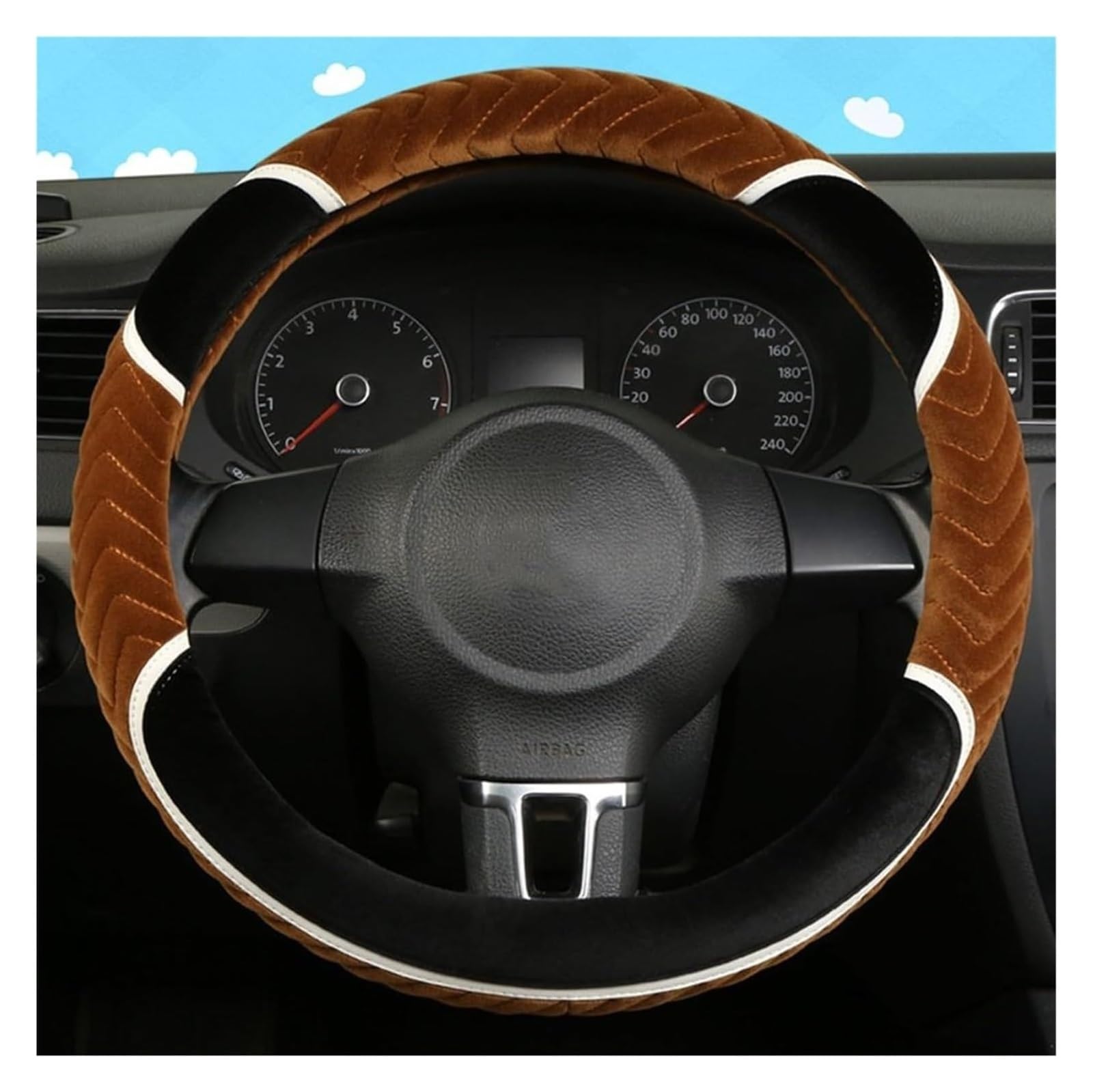 Plüsch Auto Lenkrad Abdeckung Winter Weiche Handschuh Warme Schutz Auto Lenkrad(Braun) von SDHECD
