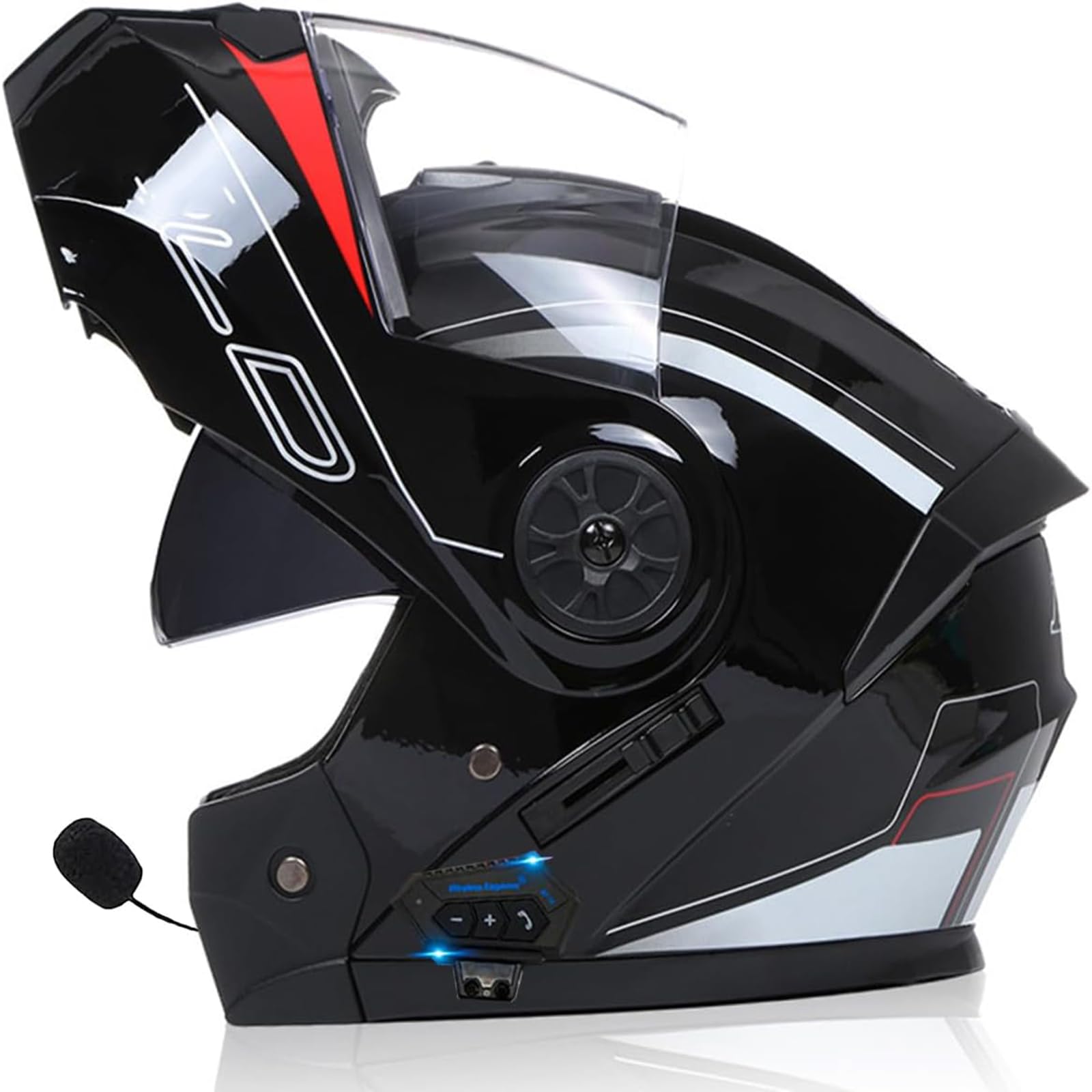 Anti-Fog Doppelspiegel Bluetooth Klapphelm Motorradhelm, Damen Herren Motocross Sturzhelm ECE Zertifiziert Klapphelm Integrierter Motorrad Bluetooth Helm Für Automatische Reaktion von SDPPTY