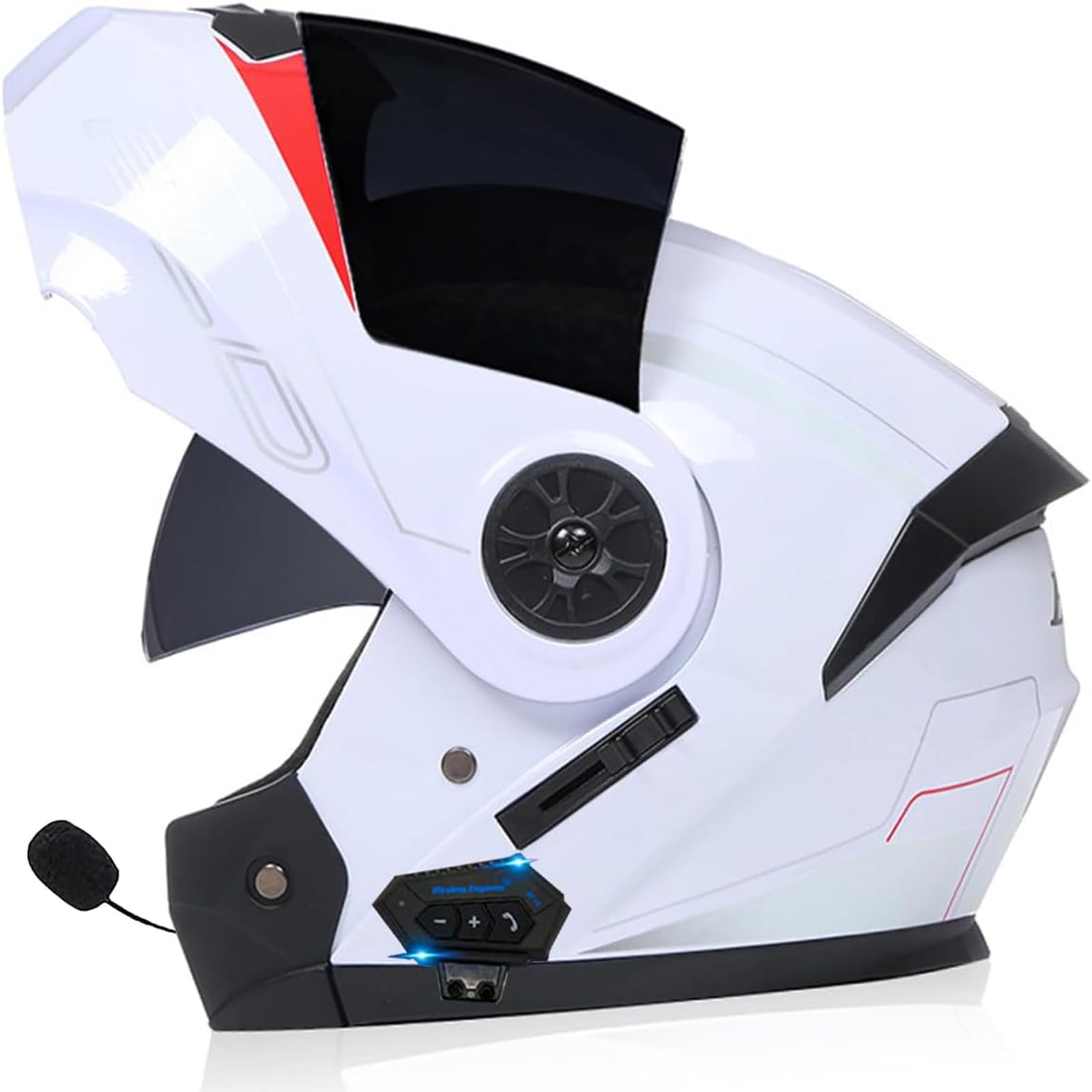Anti-Fog Doppelspiegel Bluetooth Klapphelm Motorradhelm, Damen Herren Motocross Sturzhelm ECE Zertifiziert Klapphelm Integrierter Motorrad Bluetooth Helm Für Automatische Reaktion von SDPPTY