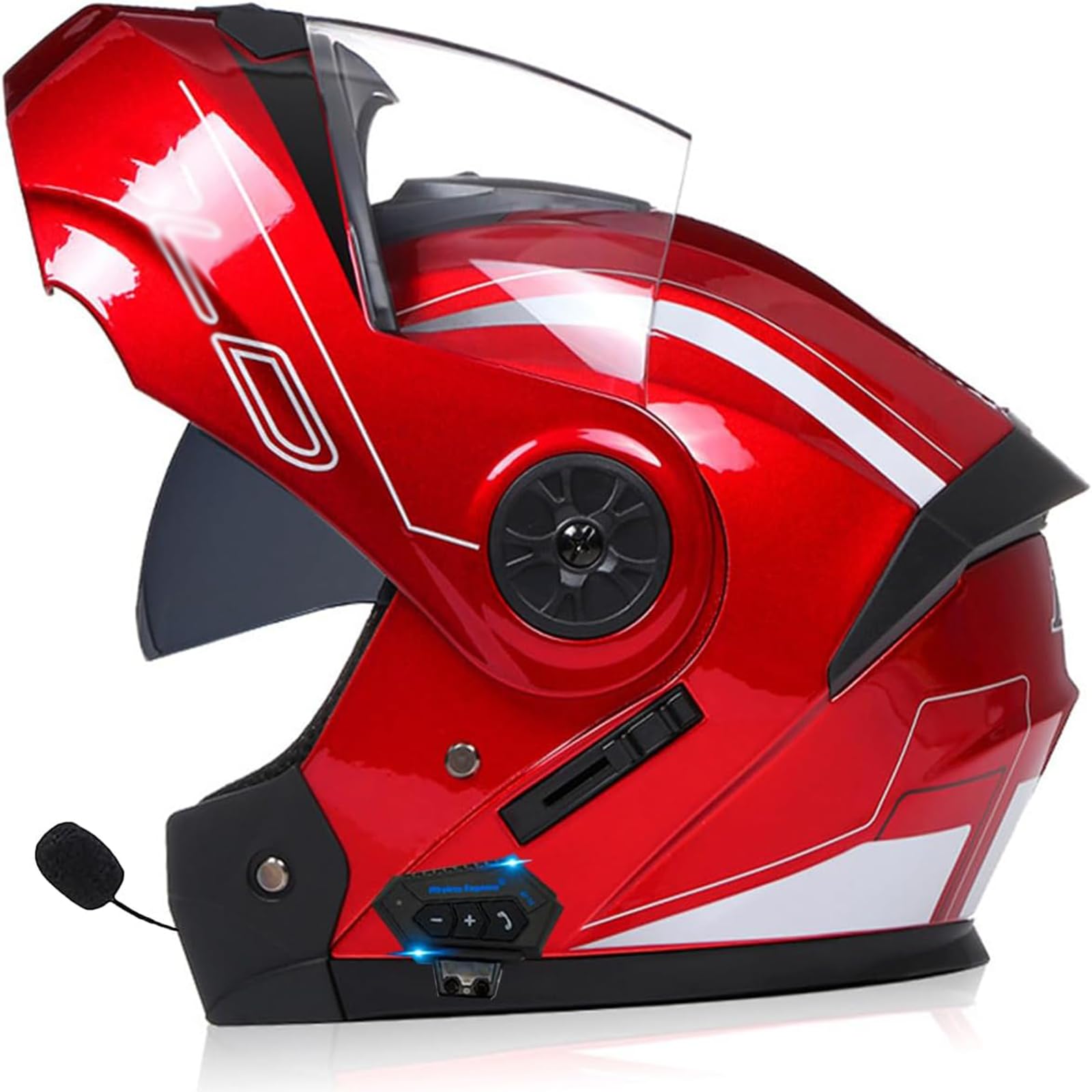 Motorrad Integrierter Bluetooth-Helm Mit Doppelvisier,Adults Klapphelm Mit Bluetooth, Motorradhelm Sturzhelm Für Herren Und Damen ECE Genehmigt Automatische Reaktion von SDPPTY