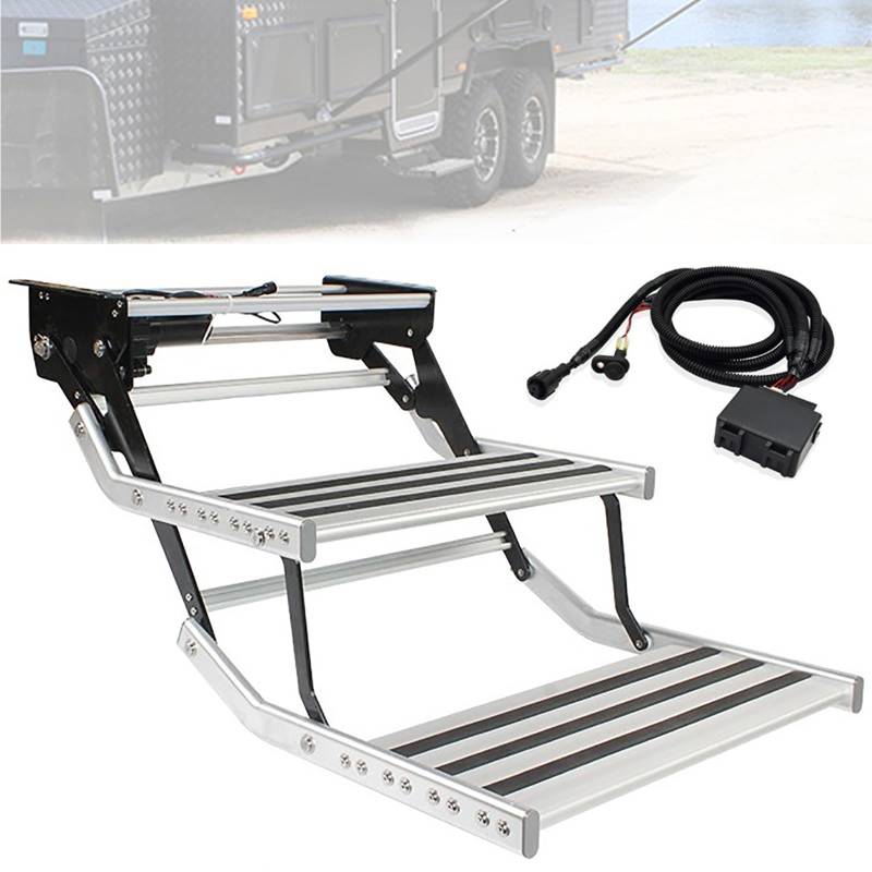 SDdPulse Rv Klapptreppe Wohnmobil Einstiegsstufen, Anhängerstufen, zusammenklappbar, mit Licht, Teleskop, rutschfest, für Wohnmobil, Wohnmobil, Wohnmobil, Reise, Anhänger, Wohnwagen, 150 kg von SDdPulse