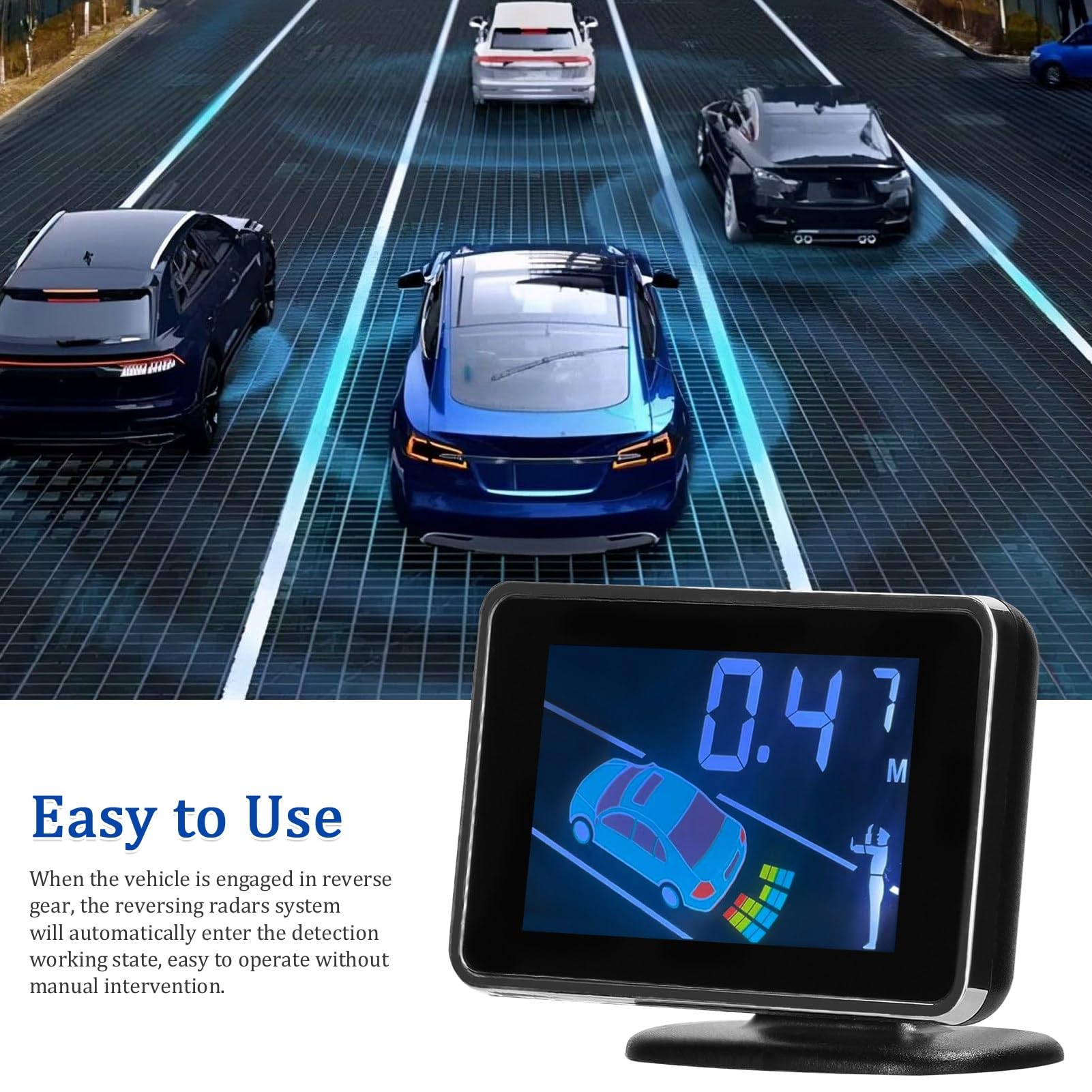 SEAFRONT 8 Sensors Auto -Parksensor -System Alarmverkehr Radar Kit LCD Display Summer Stummer Alarm Vorne und Hinter Radar Detektor Entfernung Spanisch/englische Stimme für (White) von SEAFRONT