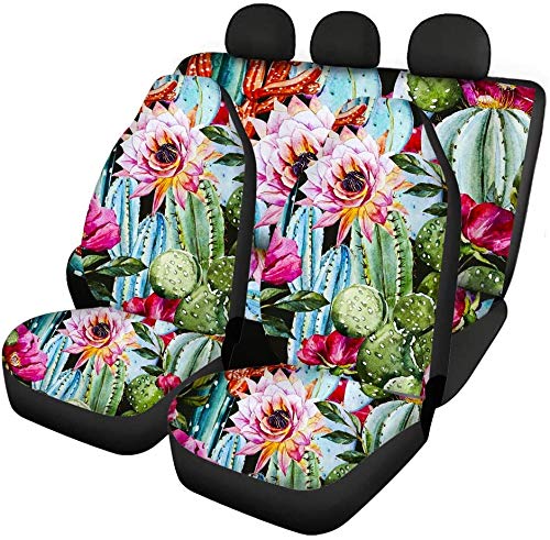 SEANATIVE Fashion Kaktus Print Auto Innen-Sitzbezüge Komplett-Set Tropisches Design Elastische Sitzkissen Pads Universal Fit Für jedes Wetter von SEANATIVE
