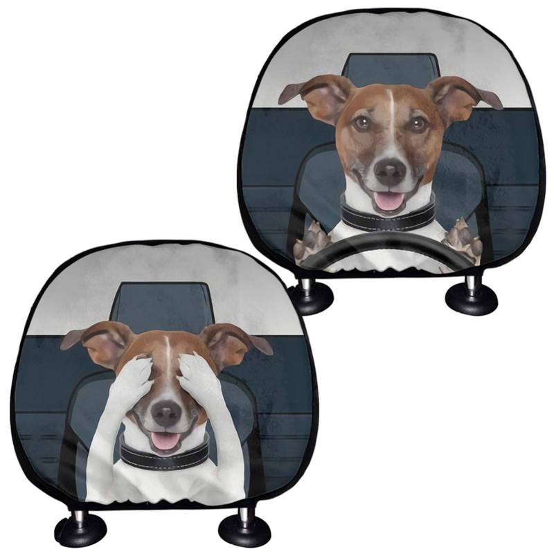 SEANATIVE Jack Russell Terrier 3D-Druck, lustiges Kopfstützenkissen für den Autoinnenraum, universelles Autositzzubehör, Kopfstützenbezüge von SEANATIVE