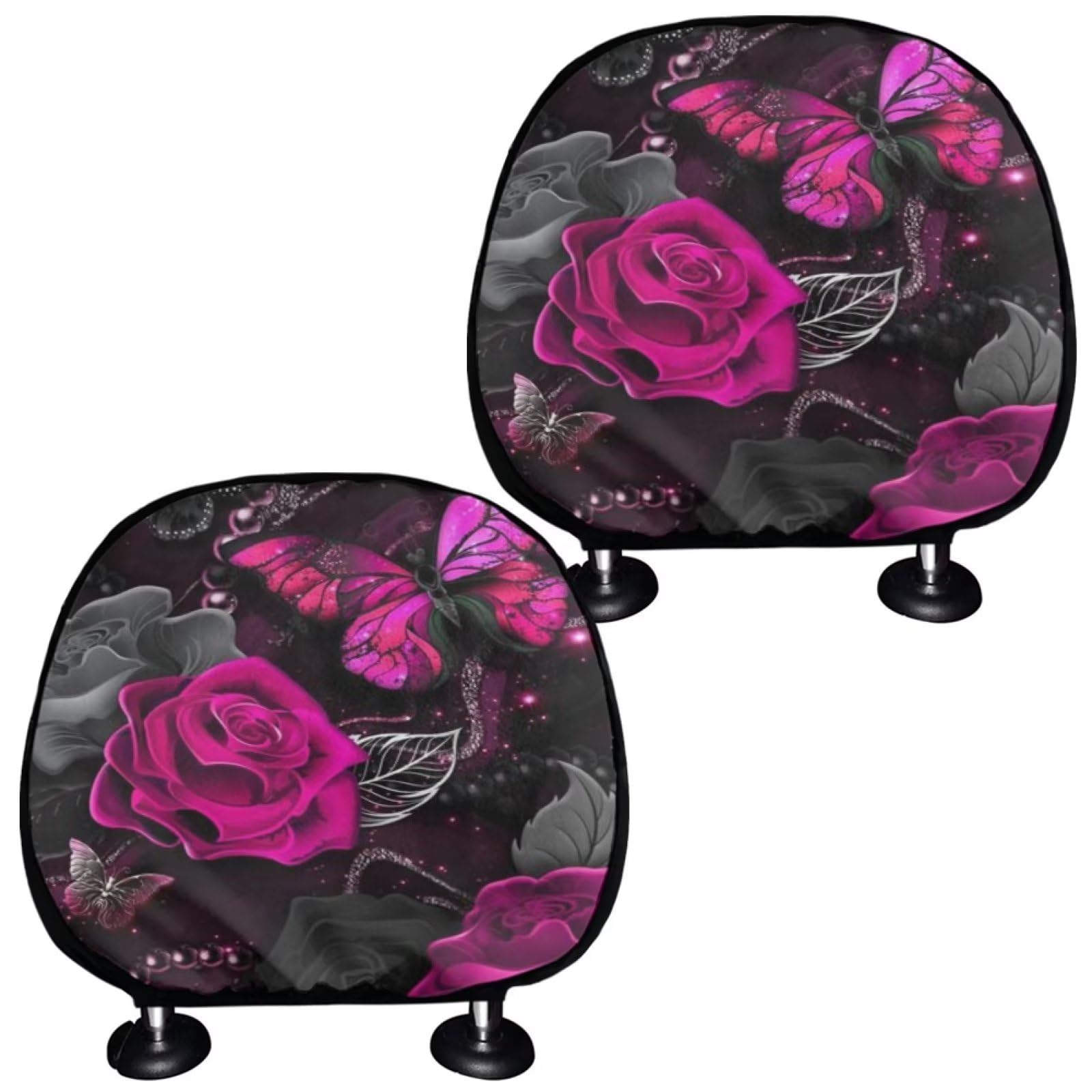 SEANATIVE Rosa Rose Blume Auto Kopfstützenbezug dekoratives Zubehör für Frauen, Schmetterling Druck Schutz Autositz Kopfstütze Kissenbezüge Set von 2 von SEANATIVE