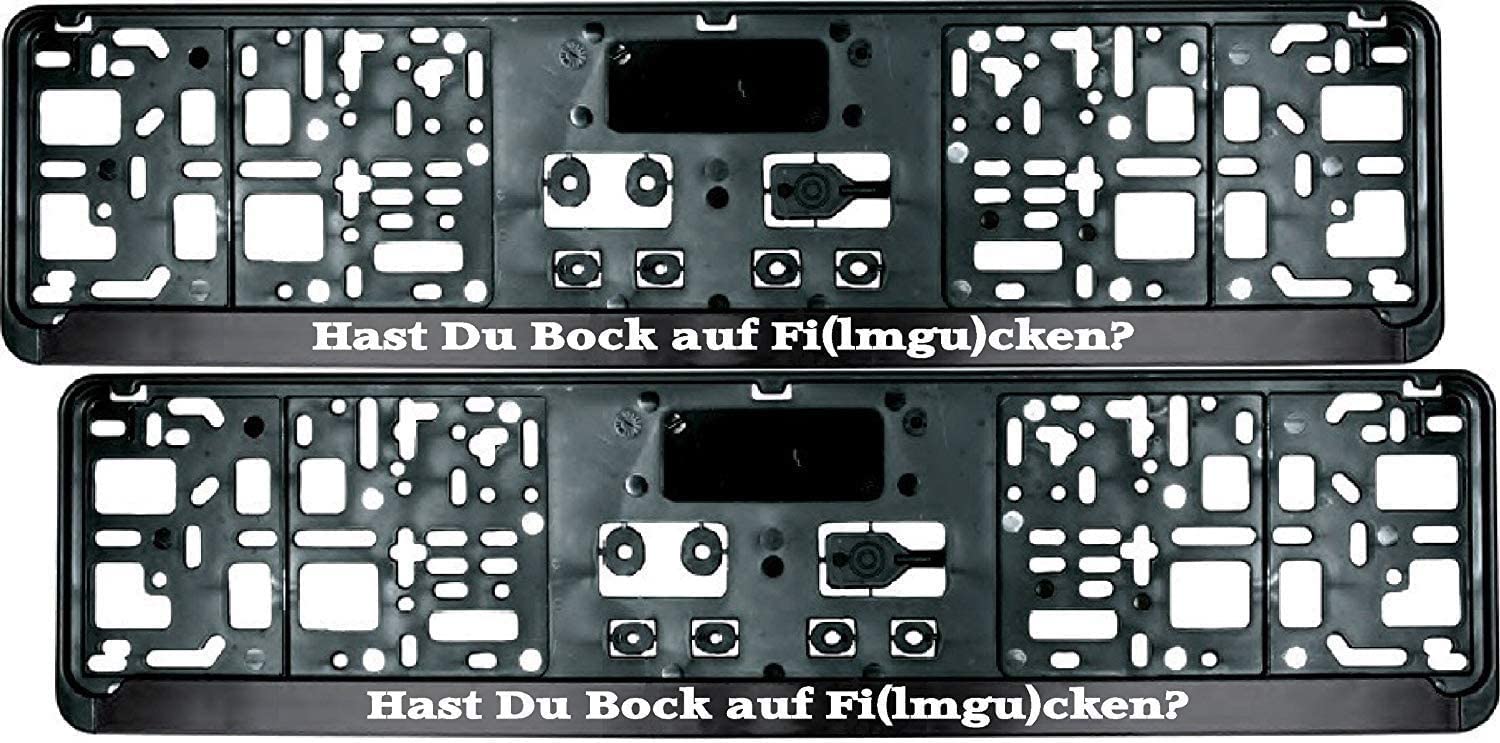 2 Stück Kennzeichenhalter mit Spruch Hast Du Bock auf Fi(lmgu) cken? - inklusive 8 Schrauben - Nummernschildhalter - Fun - Satz von SEEAS