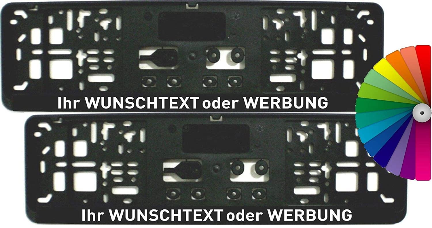 Satz (2 Stück) Kennzeichenhalter - KURZ (46 cm) - MIT INDIVIDUELLEM WUNSCHTEXT - inklusive 8 Befestigungsschrauben - PREMIUMQUALITÄT Made in Germany! von SEEAS