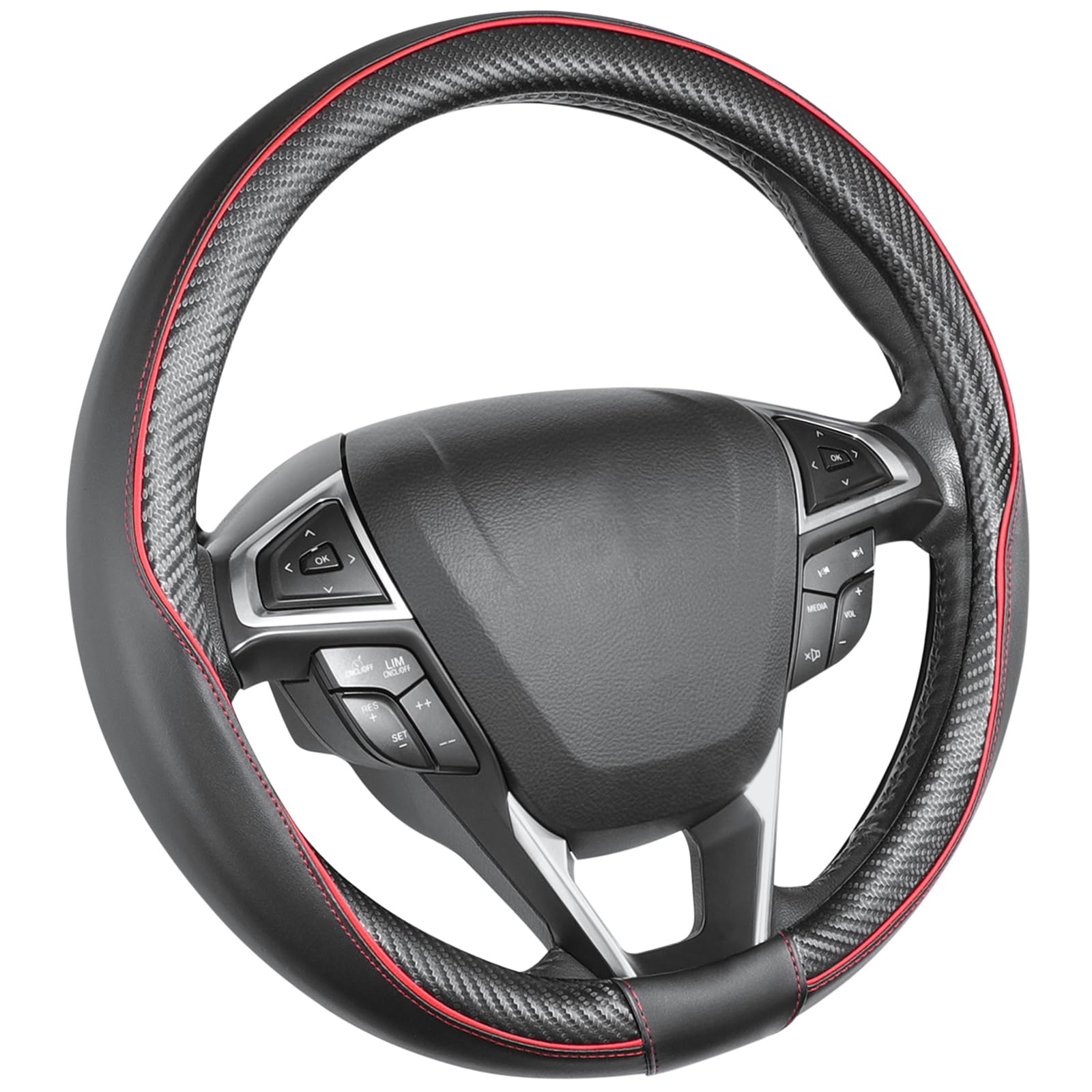 SEG Direct Lenkradbezug Auto Lenkradhülle Lenkrad Abdeckung aus Mikrofaser Leder Mit Kohlefasermuster Standardgröße 37-39cm Schwarz Und Rot SEG Direct Lenkradbezug Auto Lenkradhülle Lenkrad Abdeckung aus Mikrofaser Leder Mit Kohlefasermuster Standardgröße 37-39cm Schwarz Und Rot von SEG Direct