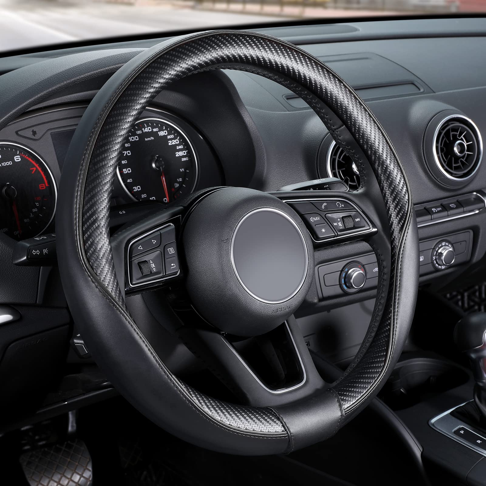 SEG Direct Lenkradhülle Lenkrad Abdeckung Lenkradbezug Klein Für Prius Civic Camaro Spark Rogue 35.5-36cm Außendurchmesser Leder Mit Kohlefasermuster Schwarz SEG Direct Lenkradhülle Lenkrad Abdeckung Lenkradbezug Klein Für Prius Civic Camaro Spark Rogue 35.5-36cm Außendurchmesser Leder Mit Kohlefasermuster Schwarz von SEG Direct