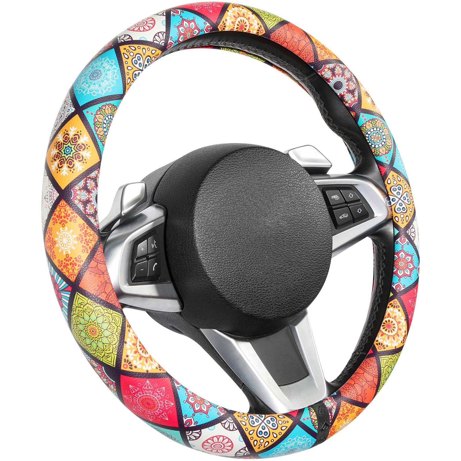 SEG Direct Mandala Lenkradbezug Auto Lenkradhülle Lenkrad Abdeckung aus Mikrofaser Leder für Frauen Mädchen, 37-39cm von SEG Direct