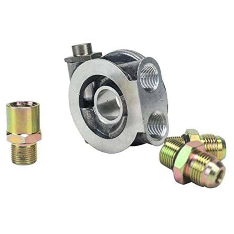 Silberner Ölfilter-Sandwich-Adapter, Universal-Aluminium-Motorölkühler-Thermostat-Sensor-Adapter-Set für Auto(1*Ölkühler+2*AN10+1*M20) von SEIWEI