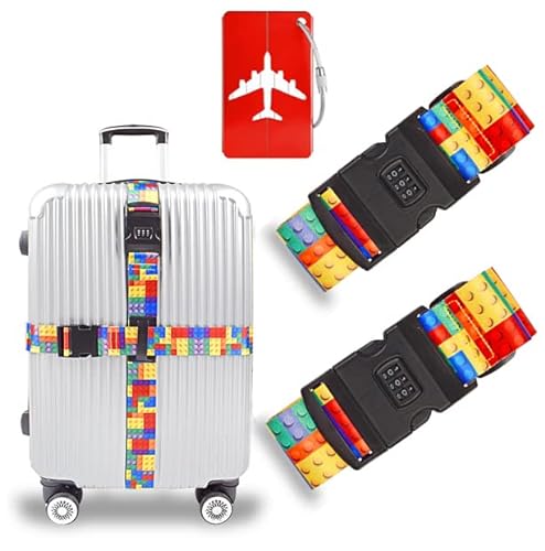 Koffergurt Kofferband, 2 Stück kofferband Gurt 1 Stück Gepäckanhänger, Farbiges Verstellbares Kofferband Mit Zahlenschloss, Personalisierte Identifikation für Schnell erkennen Gepäck Koffer von SEIYOGDS