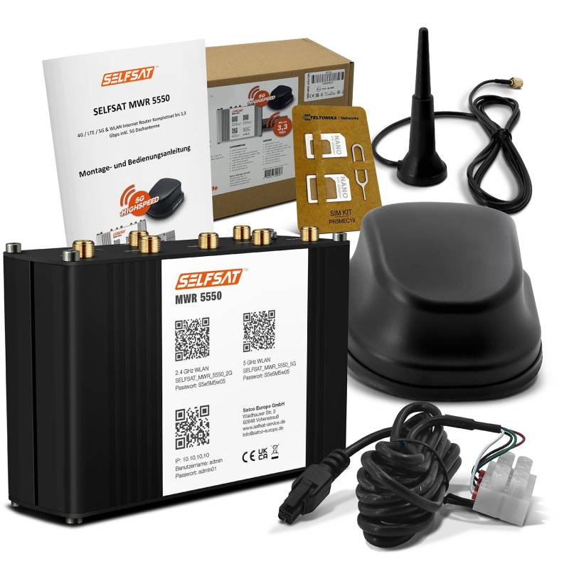 SELFSAT MWR 5550 (4G / LTE / 5G & WLAN Internet Router bis 3,3 Gbps inkl. 5G Dachantenne), Starlink kompatibel von SELFSAT