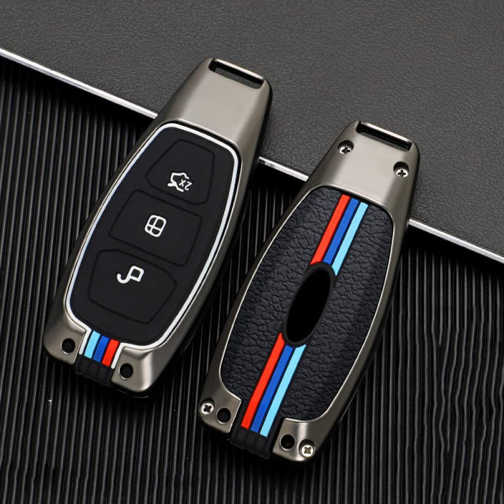 SELIYA Autoschlüssel-Schutzhülle aus Zinklegierung, passend für Ford Fiesta Focus Mondeo Ecosport Kuga 2007–2017, Fernbedienung, Schlüsselhülle, silberfarbene Einzelschale von SELIYA