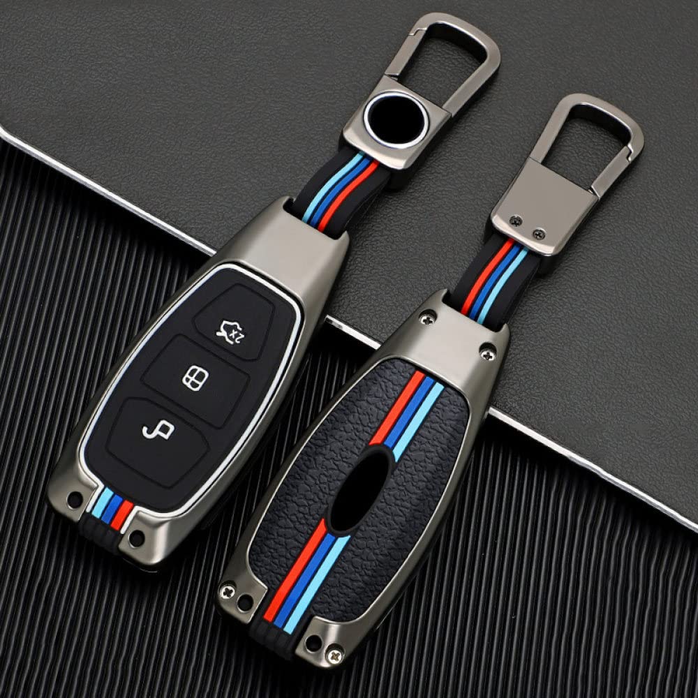 SELIYA Autoschlüssel-Schutzhülle aus Zinklegierung, passend für Ford Fiesta Focus Mondeo Ecosport Kuga 2007–2017, Fernbedienung, Schlüsseltasche, Grauer Anzug von SELIYA