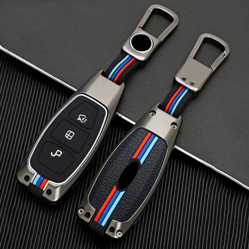 SELIYA Autoschlüssel-Schutzhülle aus Zinklegierung, passend für Ford Fiesta Focus Mondeo Ecosport Kuga 2007–2017, Fernbedienung, Schlüsseltasche, Grauer Anzug von SELIYA