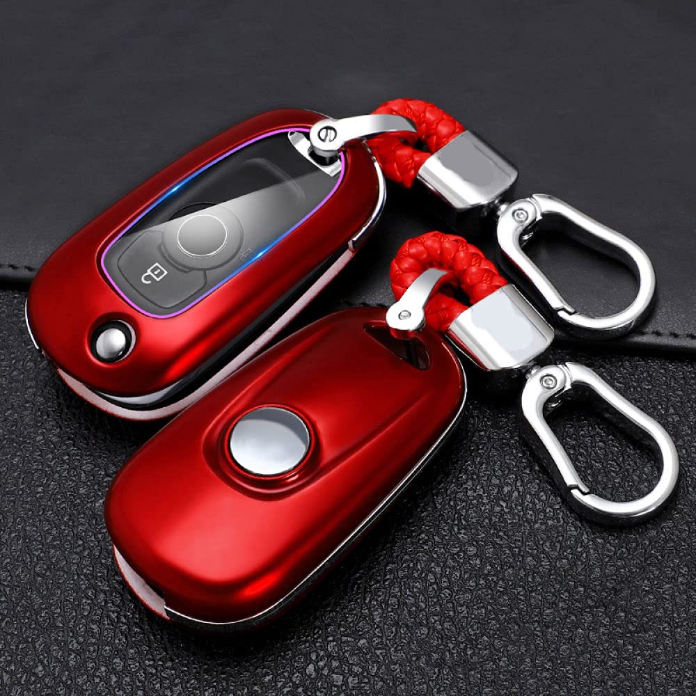 SELIYA Carbon Autoschlüssel Abdeckung,Passend für Opel Vauxhall Astra K Corsa E,Passend für Buick Verano Encore GX GL6 Schlüsselanhänger Schutztasche,Rot von SELIYA