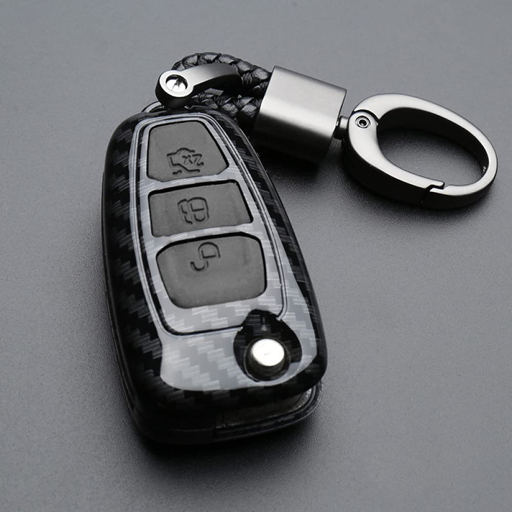 SELIYA Carbon Key Remote Case Cover,Passend für Ford Fiesta Focus 3 4 MK3 MK4 Mondeo Ecosport Kuga Focus ST Schlüsselanhänger Schutztasche,C-Modell Carbon Schwarz von SELIYA