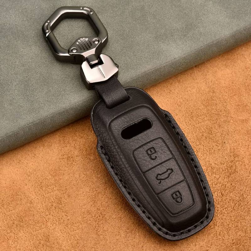 SELIYA Echtleder Auto Schlüsselhülle Schlüsseletui ， Passend für Audi A6 C8 A7 A8 Q8 2018 2019 2020 Schlüsseletui Schlüsselbund Schlüsselring schützen, Schwarz von SELIYA