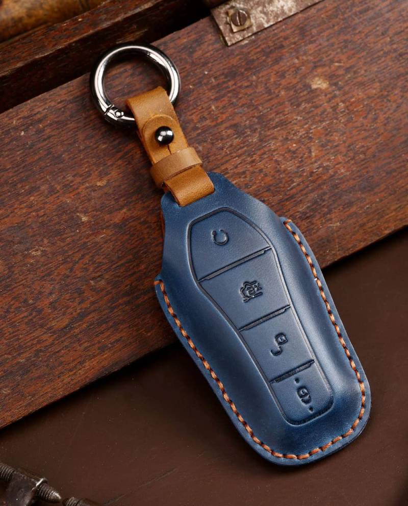 SELIYA Echtleder Autoschlüssel Hülle, passend für BYD Schlüsseletui,B,blau von SELIYA