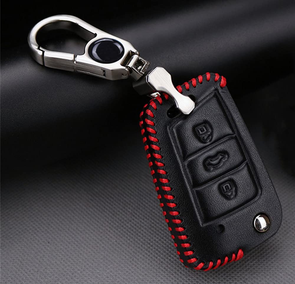 SELIYA Leder Autoschlüsselhülle，Passend für Seat Leon Fr Mk3 Mk2 Mk1 St 1m Ibiza Fr 6J 6L Altea Arona Toledo Ateca Schlüsselanhänger Zubehör,Rot von SELIYA