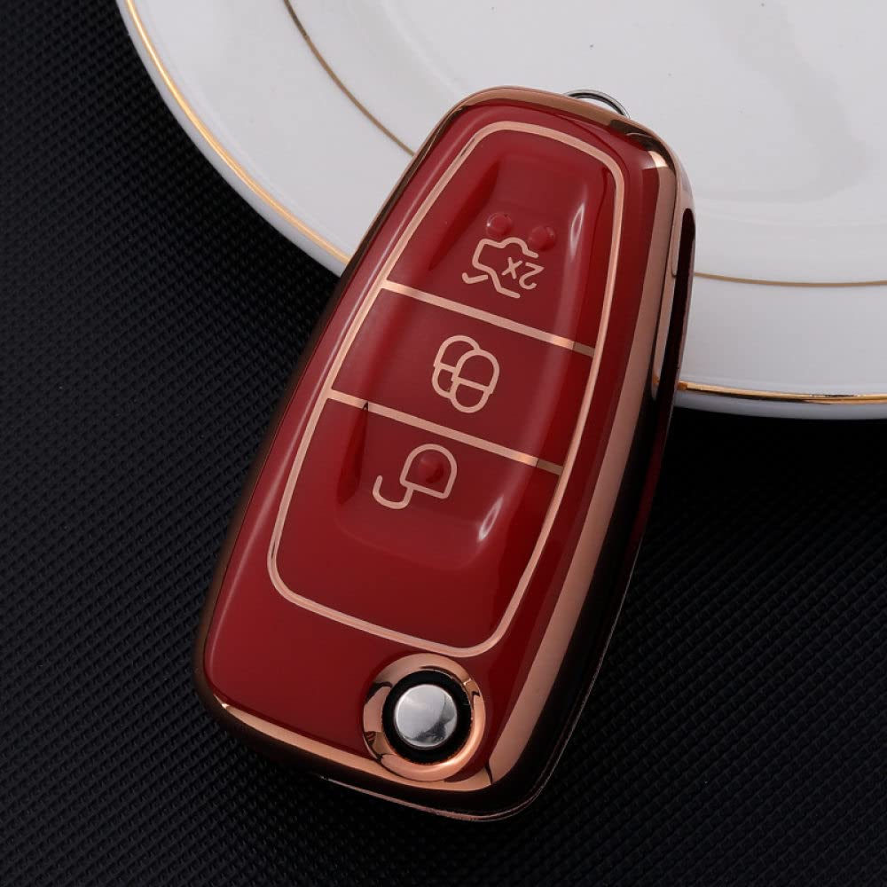 SELIYA TPU Autoschlüsselhülle Schlüsselhalter Schlüsselhülle, passend für Ford Mondeo Transit Ranger C-Max S-Max Focus Galaxy Tourneo Auto Schlüsselanhänger, rot kein Schlüsselanhänger von SELIYA