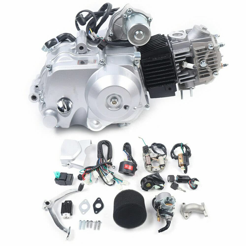 125cc Engine Motor Kit 4-Takt Semi Auto Electric Start Halbautomatischer Elektrostart Motorrad Dirt Pit Bike 3+1 für ATV QUAD GO KART von SENDERPICK